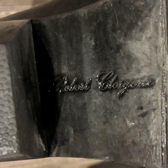 Robert Cleregie Leather Ankle Boot 5.5 Black Double Gold Brass Buckle Block Heel - Picture 9 of 13